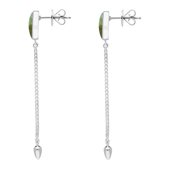 Sterling Silver Labradorite Lineaire Long Drop Stud Earrings. E2240.