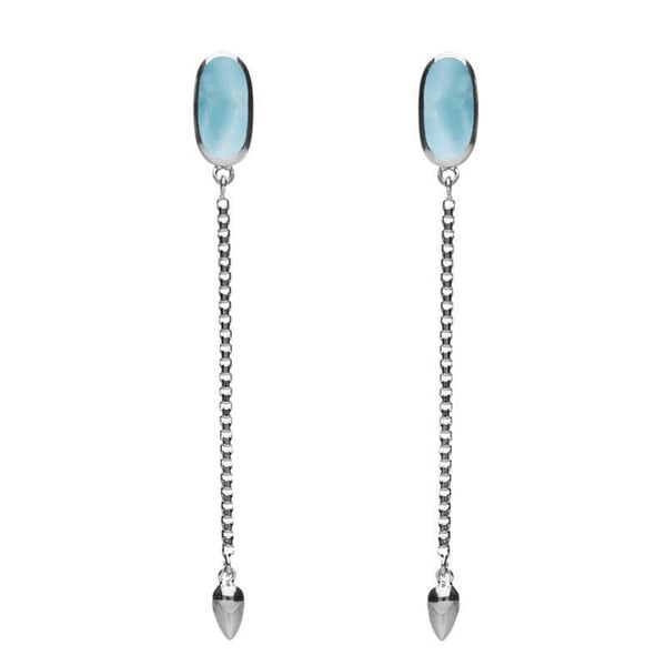 Sterling Silver Larimar Lineaire Long Drop Stud Earrings, E2240.