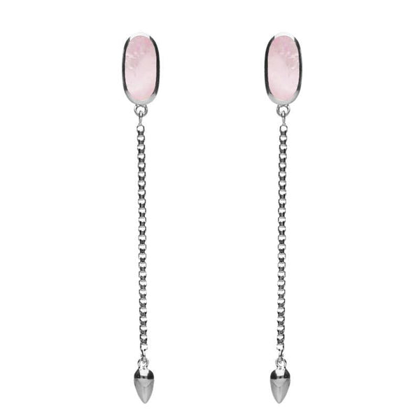 Sterling Silver Pink Mother Of Pearl Lineaire Long Drop Stud Earrings. E2240.
