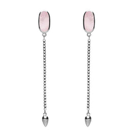 Sterling Silver Pink Mother Of Pearl Lineaire Long Drop Stud Earrings. E2240.