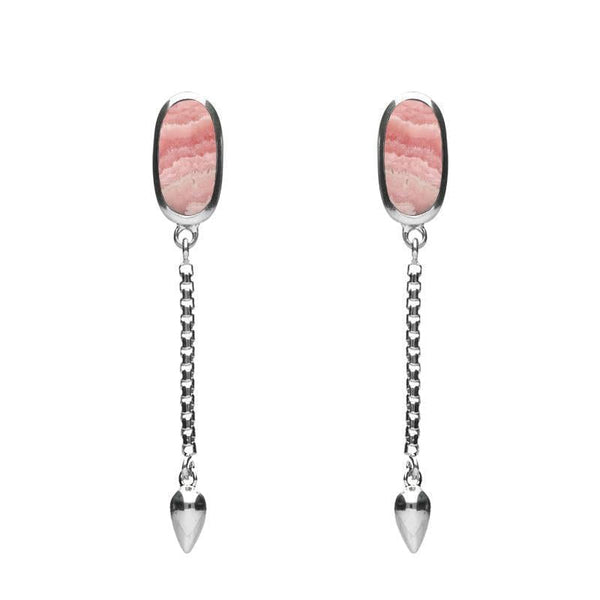 00181144 Sterling Silver Rhodochrosite Lineaire Medium Drop Stud Earrings, E2241.
