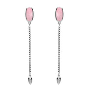 Sterling Silver Rose Quartz Lineaire Long Drop Stud Earrings, E2240.