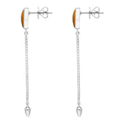 Sterling Silver Tigers Eye Lineaire Long Drop Stud Earrings. E2240.