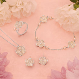 Sterling Silver Pearl & Diamond Three Flower Bracelet