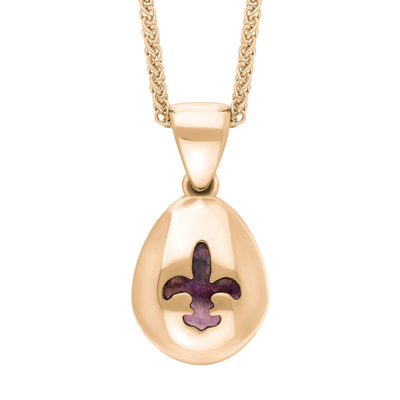 18ct Rose Gold Blue John Fleur De Lis Pear Shape Necklace, P3645