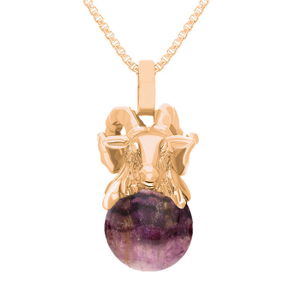 18ct Rose Gold Blue John Zodiac Aries 10mm Bead Pendant, P3620.