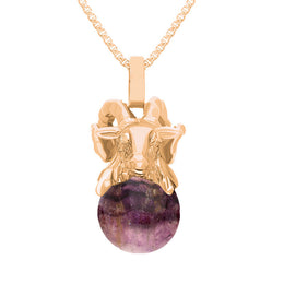 18ct Rose Gold Blue John Zodiac Aries 10mm Bead Pendant, P3620.