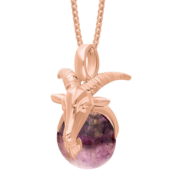 18ct Rose Gold Blue John Zodiac Capricorn 10mm Bead Pendant, P3623.