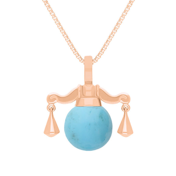 18ct Rose Gold Turquoise Zodiac Libra 10mm Bead Pendant, P3617.
