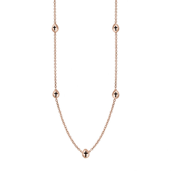 18ct Rose Gold Whitby Jet Cross Link Disc Chain Necklace