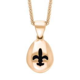 18ct Rose Gold Whitby Jet Fleur De Lis Pear Shape Necklace, P3645.