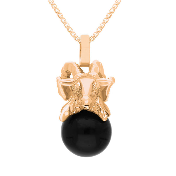 18ct Rose Gold Whitby Jet Zodiac Aries 10mm Bead Pendant, P3620.