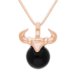 18ct Rose Gold Whitby Jet Zodiac Taurus 10mm Bead Pendant, P3621.