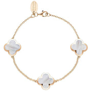 18ct Rose Gold WHITE MOP Bloom Four Leaf Clover Chain Bracelet, B1196 