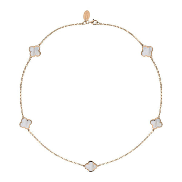 18ct Rose Gold WHITE MOP Bloom Four Leaf Clover Necklace, N1128