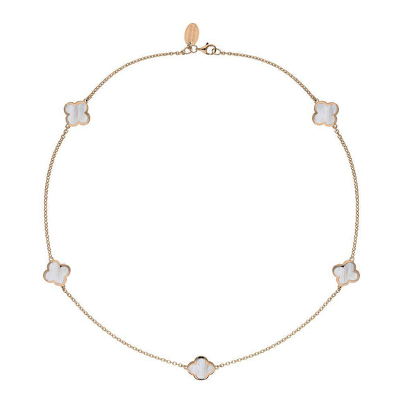 18ct Rose Gold WHITE MOP Bloom Four Leaf Clover Necklace, N1128