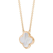 18ct Rose Gold White Mother of Pearl Bloom Large Four Leaf Clover Polished Edge Pendant