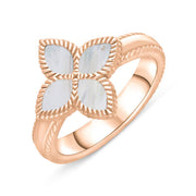 18ct Rose Gold WHITE MOP Bloom Marquise Flower Ring