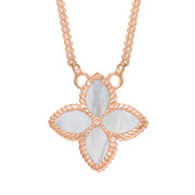 18ct Rose Gold WHITE MOP Bloom Small Marquise Flower Necklace