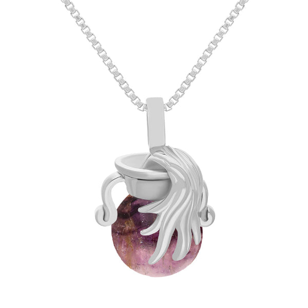 18ct White Gold Blue John Zodiac Aquarius 10mm Bead Pendant, P3624.