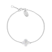 18ct White Gold WHITE MOP Bloom Four Leaf Clover Polished Edge Bracelet, B1270