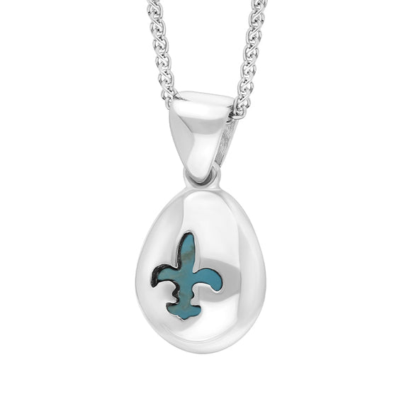 18ct White Gold Turquoise Fleur De Lis Pear Shape Necklace
