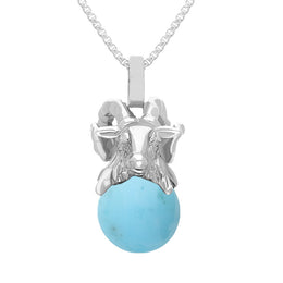 18ct White Gold Turquoise Zodiac Aries 10mm Bead Pendant, P3620.