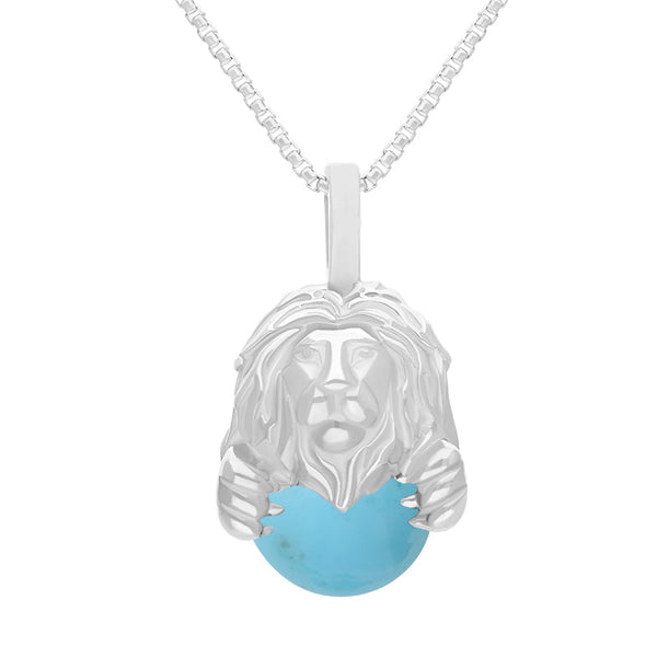 18ct White Gold Turquoise Zodiac Leo 10mm Bead Pendant, P3626.
