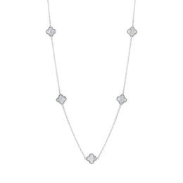 18ct White Gold WHITE MOP Bloom Four Leaf Clover Ball Edge Necklace, N1154