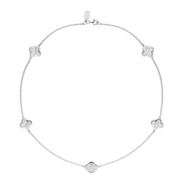 18ct White Gold WHITE MOP Bloom Four Leaf Clover Necklace, N1128
