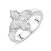 18ct White Gold WHITE MOP Bloom Marquise Flower Ring