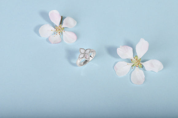 18ct White Gold White Mother of Pearl Eden Marquise Flower Ring