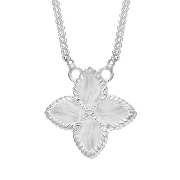 18ct White Gold White Mother of Pearl Eden Small Marquise Flower Necklace