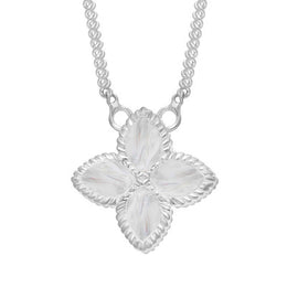 18ct White Gold White Mother of Pearl Eden Small Marquise Flower Necklace