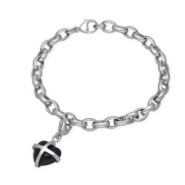 18ct White Gold Blue Goldstone Small Cross Heart Charm Bracelet, B1209