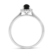 18ct White Gold Whitby Jet 0.10ct Diamond Round Ring