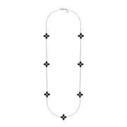 Sterling Silver Whitby Jet Eden Long Marquise Flower Necklace