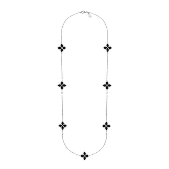 Sterling Silver Whitby Jet Eden Long Marquise Flower Necklace