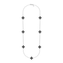 Sterling Silver Whitby Jet Eden Long Marquise Flower Necklace