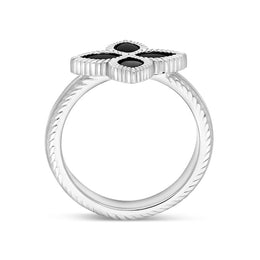 18ct White Gold Whitby Jet Eden Marquise Flower Ring