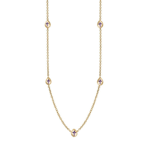 18ct Yellow Gold Blue John Cross Link Disc Chain Necklace