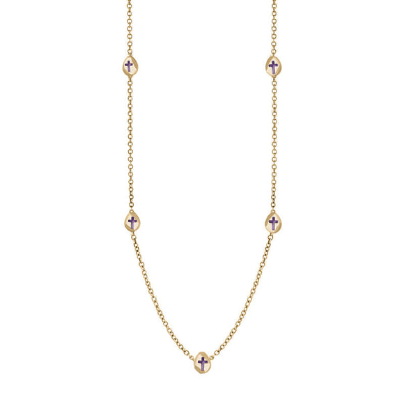 18ct Yellow Gold Blue John Cross Link Disc Chain Necklace