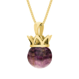 18ct Yellow Gold Blue John Royal Coronet 11mm Bead Pendant, P1920.