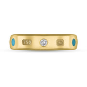 18ct Yellow Gold 0.08ct Diamond Turquoise King's Coronation Hallmark 5mm Ring R1193_5 CFH