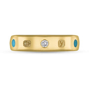 18ct Yellow Gold 0.08ct Diamond Turquoise King's Coronation Hallmark 5mm Ring R1193_5 CFH