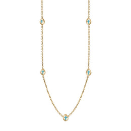 18ct Yellow Gold Turquoise Cross Link Disc Chain Necklace