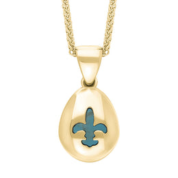 18ct Yellow Gold Turquoise Fleur De Lis Pear Shape Necklace, P3645.