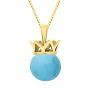 18ct Yellow Gold Turquoise Royal Coronet 11mm Bead Pendant, P1920.