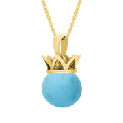 18ct Yellow Gold Turquoise Royal Coronet 11mm Bead Pendant, P1920.