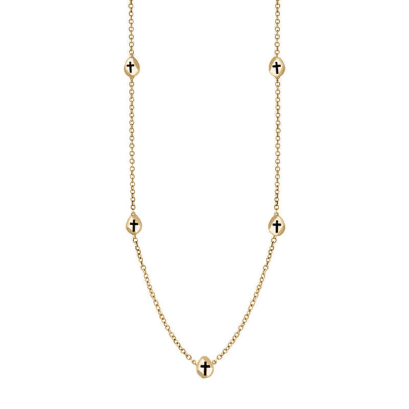 18ct Yellow Gold Whitby Jet Cross Link Disc Chain Necklace